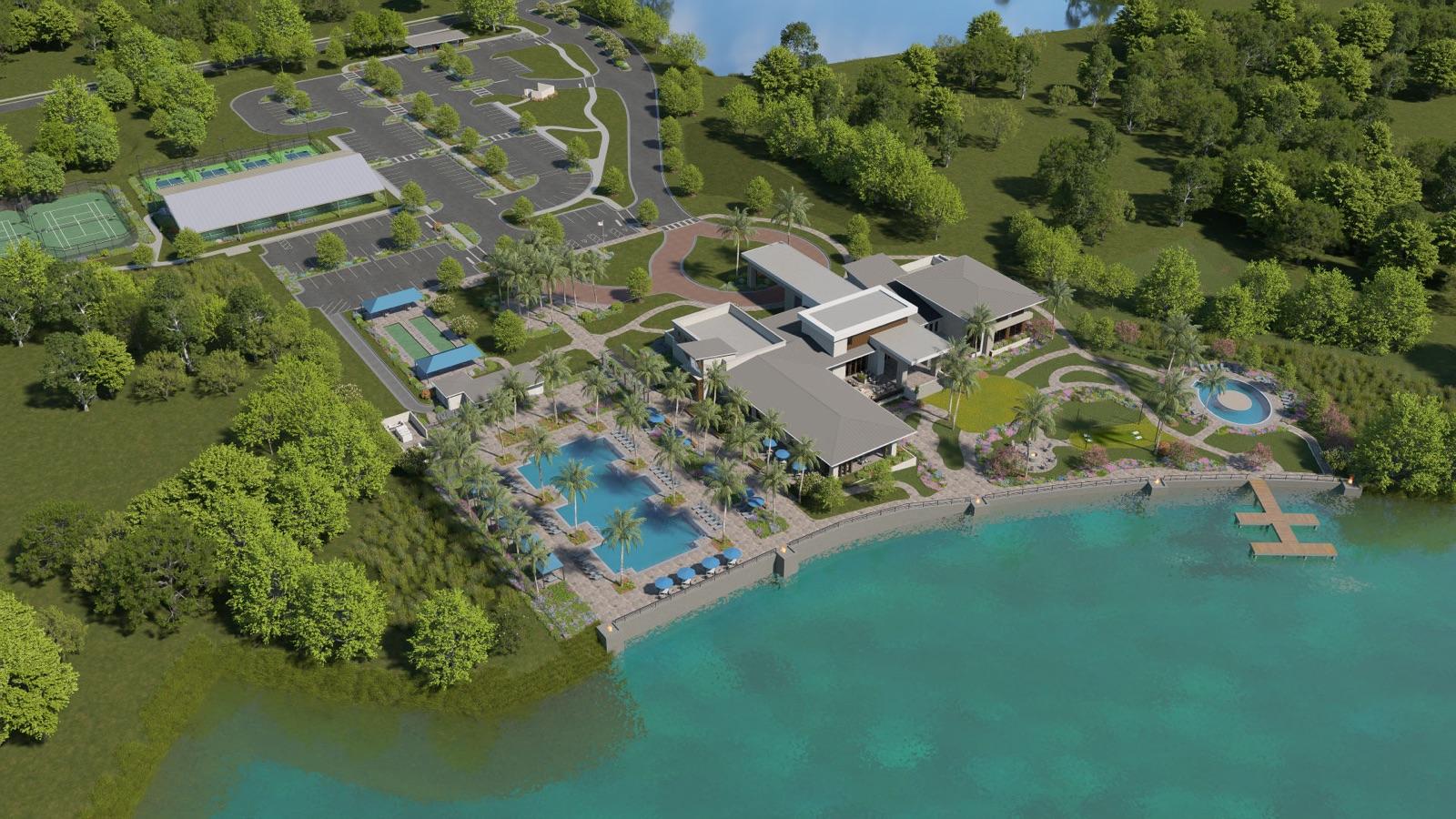 The turquoise boatable lakes at Vivid Shores from above